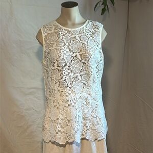 CABI NEEDLE OFF WHITE LACE SLEEVELESS ZIP BACK SHELL CABI SZ M